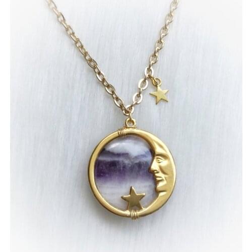 Vintage Amethyst Moon Face Necklace,Man In The Moon Pendant,Wicca,Witch,Pagan,Gypsy,Magic,Celestial,Witchcraft,Necklace,Stars