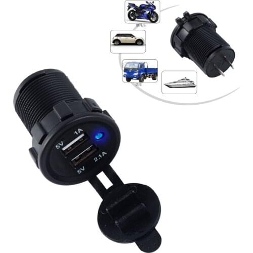Waterproof Dual USB Boat Motorcycle Car Charger Power Adapter Socket 5V 2.1A/1A For iPhone ipad Samsung LG Mobile GPS Tablet PC
