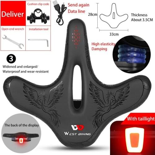 WEST BIKING Bicycle Saddle with Tail Light Thicken Widen MTB Bike Saddles Soft Comfortable Bike Hollow Cycling Bicycle Saddle