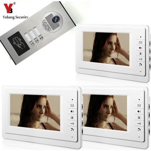 Yobang Security 7" Screen Video Door Phone Apartment Intercom System + RFID Access Outdoor Camera for 3 Family