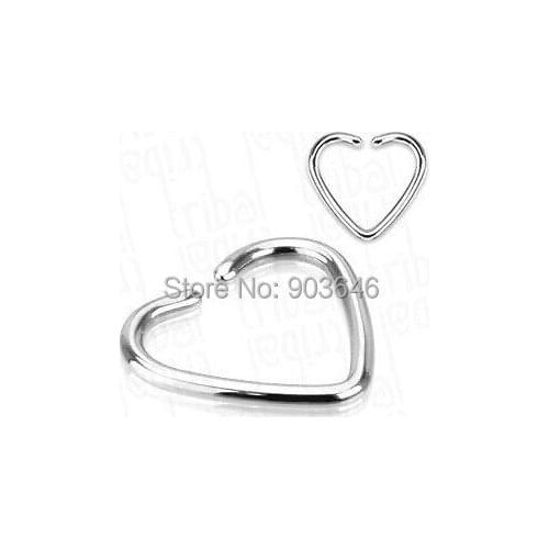100pcs/lot Free Shipping Silver Stainless Steel Punk Open Hoop Heart Shape Nose Ring Earring Body Piercing