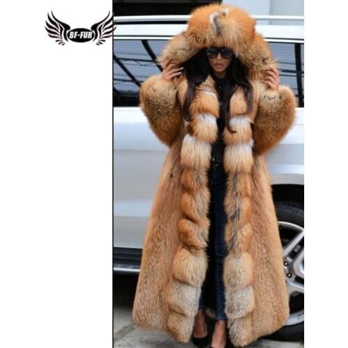 130cm Long Luxury Real Red Fox Fur Coat With Big Hood Thick Warm Winter Genuine Fox Fur Jacket Pelt Natural Fur Coats Woman 2020