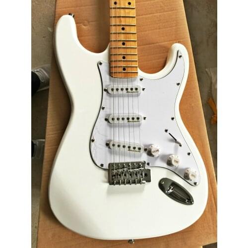 High quality FDST-1006 white color solid body with white pickguard maple fretboard electric guitar, Free shipping