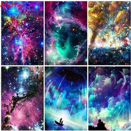 5d Diy Diamond Painting Abstract Art Colorful Starry Sky Diamond Embroidery Landscape Full Square Round Rhinestone Mosaic Decor