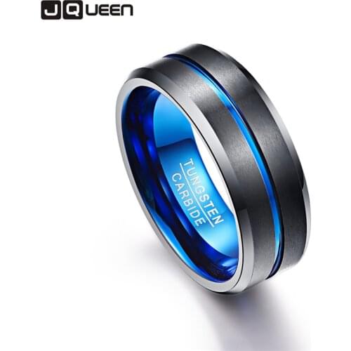 Anillos para hombres 8mm Polishing Men Ring 100% Tungsten Carbide Blue Black Wedding Bands Pierscienie Male