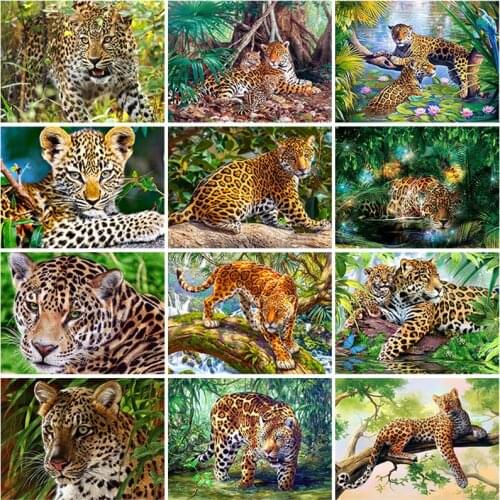 DIY 5D Diamond Painting Leopards Diamond Embroidery Forest Animal Cross Stitch Full Round/Square Drill Resin Home Decor Art Gift
