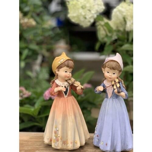American Playing Violin Skirt Girl Resin Ornaments Outdoor Garden Sculpture Decoration Home Livingroom Desktop Figurines Crafts