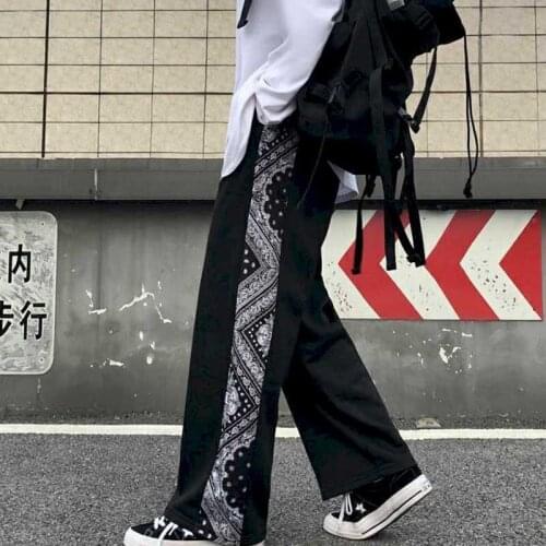 Printed loose wide-leg straight casual trousers female ins tide 2020 autumn new Korean Harajuku style totem casual loose wide-le