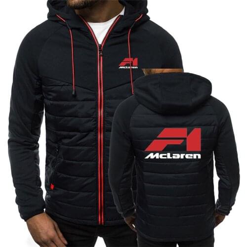 Spring Autumn McLaren Car Logo Hoodies For Men Print Hooded Jacket Zipper Men Popular Fashion Warm Fleece Padded Coats Tops