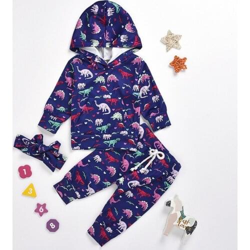 Dinosaur print hooded childrens suit baby girl clothes Kids clothing girls clothes baby boy clothes set suits for girls