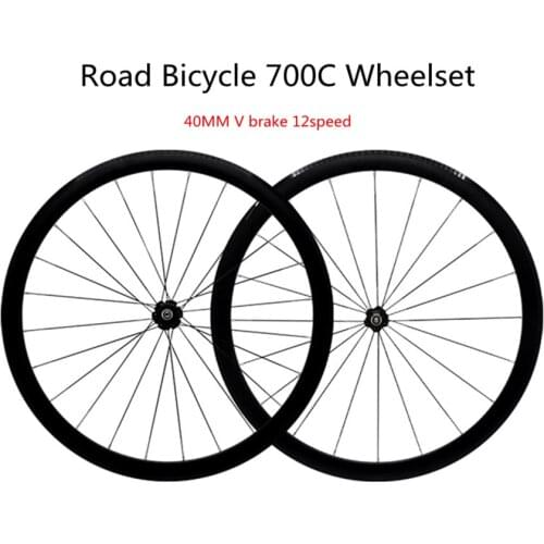 Road Bicycle 700C Wheelset Aluminum Alloy 2 Sealed Bearing 40mm Rims 20H 24H V Brake 12 Speed Flat Spoke Bicycle Wheels