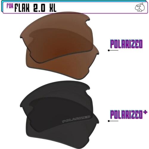 EZReplace Polarized Replacement Lenses for - Oakley Flak 2.0 XL Sunglasses - Black P Plus-Brown P