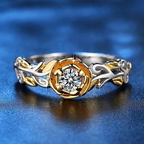 Romantic Rose Gold Flower Cubic Zirconia Ring Twig Rope Fashion Women Popular Rhinestone Wedding Ring Girl Simple Accessories