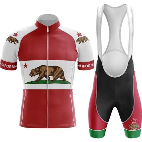 CALIFORNIA Republic V5 Cycling Jersey Set Maillot Ciclismo Hombre Short Sleeve Bike Clothing Bib Shorts Gel Breathable Pad MTB