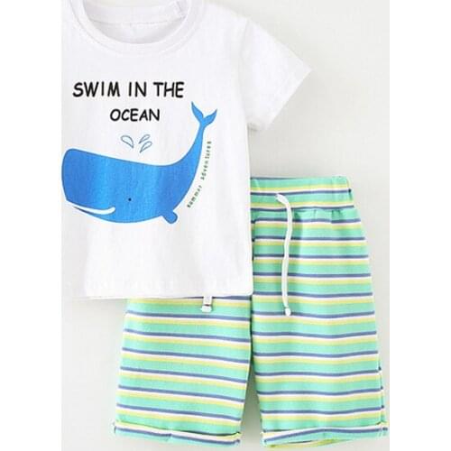 Jumping Meters Summer Suits Boys Two-piece Childrens Short-sleeved Trousers Pattern Cute Children Stripe Animal Whale Clothes