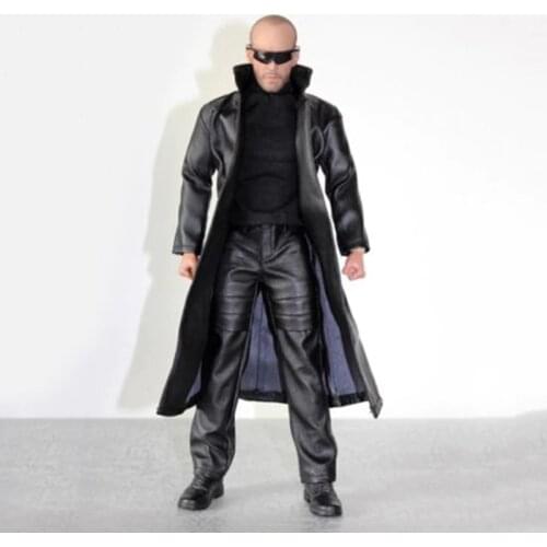 1/6 Black Learther Overcoat Pants Clothing Set Model For 12" Action Figure