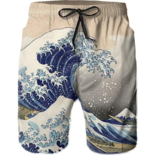 Male Shorts Beach Waves Surfing Breathable Quick Dry Funny Noveltyrunning The Great Wave Off Kanagawa