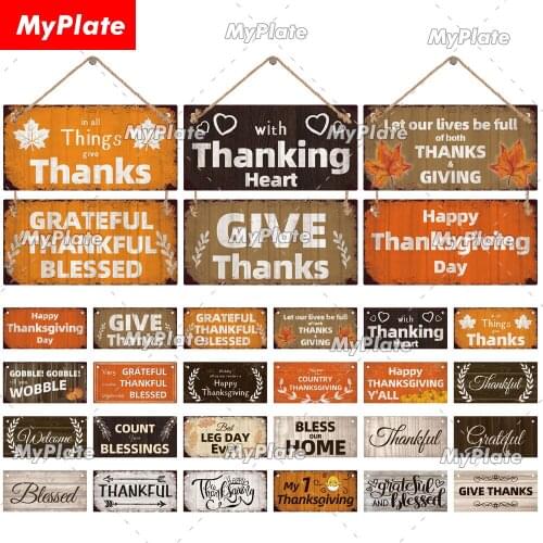 [MyPlate] Thankful Day Wood Sign Give Thanks Gift Wooden Signs Plate Sign Family Wall Decor For Home Door Shop Plaque Decoration