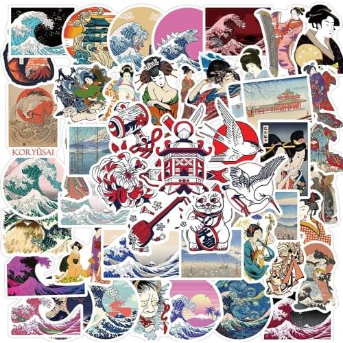 10/30/50PCS Ukiyo-e Waves Stickers Laptop DIY Guitar Luggage Skateboard Fridge Car Waterproof Graffiti Sticker Decals Kid Toys