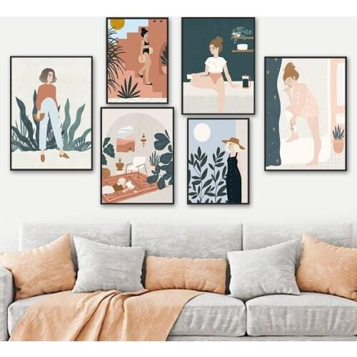 Women Coffee Plant Carpet Wash Wall Art Canvas Painting Nordic Posters And Prints Wall Pictures For Living Room Bohemia Decor