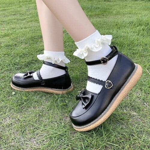 2021 New Laides Lolita Shoes Women Sweet Cute Bowtie Cosplay Shoes Buckle Round Toe Mary Janes Shoes Zapatilla Mujer