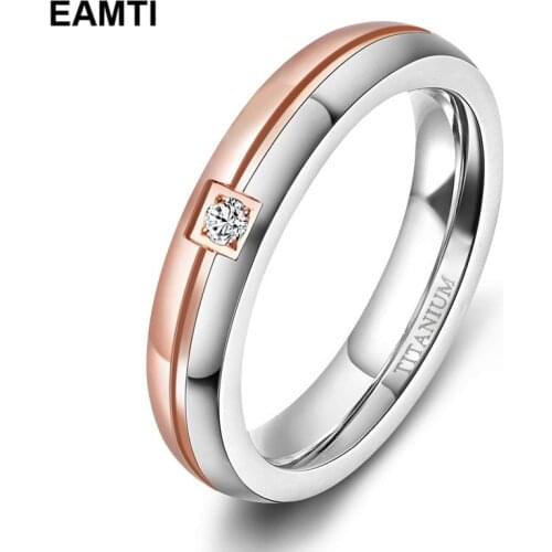 Eamti Titanium Rings for Women 4mm Couple Engagement Wedding Bands Man CZ Inlaid Size 5 to Size 12 Custom Engraving For Lover