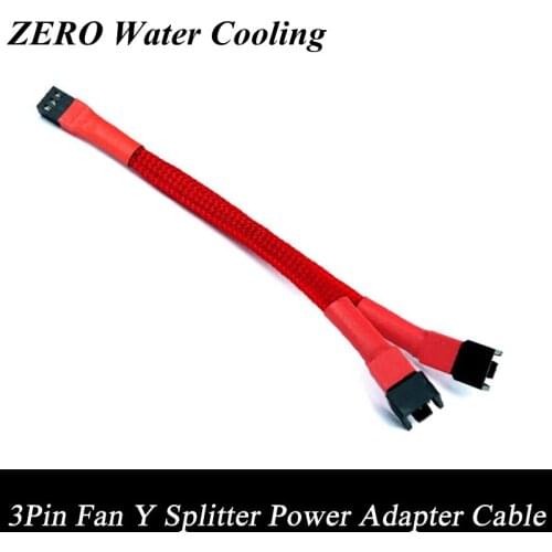 Wholesale 20pcs/Lot 15cm Red Sleeved 3Pin Fan Y Splitter Power Adapter Cable Free Shipping
