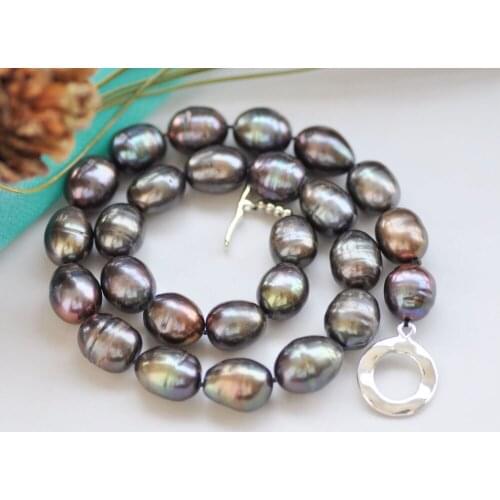 P7618 Big 17" 16mm Brown-Black Rice Freshwater Pearl Choker Necklace