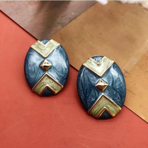 Big Size Stud Earrings Enamel Splicing Oil Painting Metal Lines Brincos Jewelry