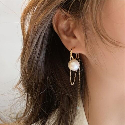 Korean Gold Chain Long Tassel Imitation Pearl Drop Earrings for Women Elegant Sweet Wedding Pearls Cute Earrings Fashion Jewelry