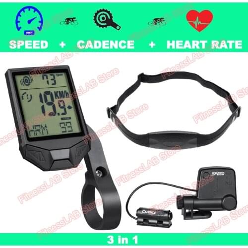2.5'' Large LCD 3 in 1 Bike Computer Odometer Speedometer Bicycle Speed Cadence Temperature Heart Rate Sensor Cycling Monitor