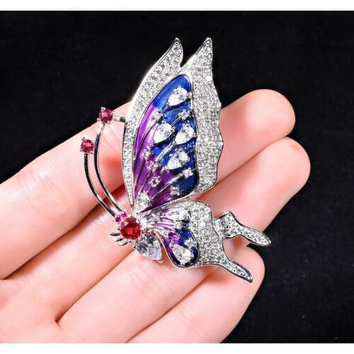 Fashion Color Butterfly Temperament Zircon Brooch Luxury Dinner Party Corsage Female Zircon Brooch
