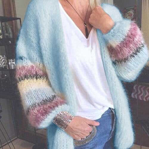 Casual Mohair Long Sweater Cardigan Women Striped Long Sweaters Autumn Winter Ladies Long Sleeve Loose Knitted Cardigans