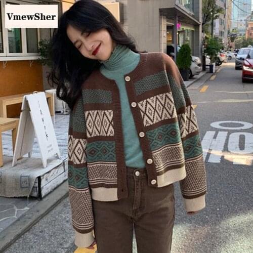 VmewSher Stripe Knitted Women Sweater Cardigans 2021 New Single Breasted Long Sleeve Cardigan Sweater Korean Style Sweater Tops