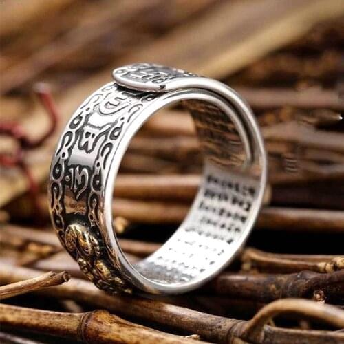 1pc Pi Xiu Ring Feng Shui Amulet Adjustable Lucky Ring For Men Ring Gift Pixiu Charms Unisex Buddhist Women Jewelry Six-Characte