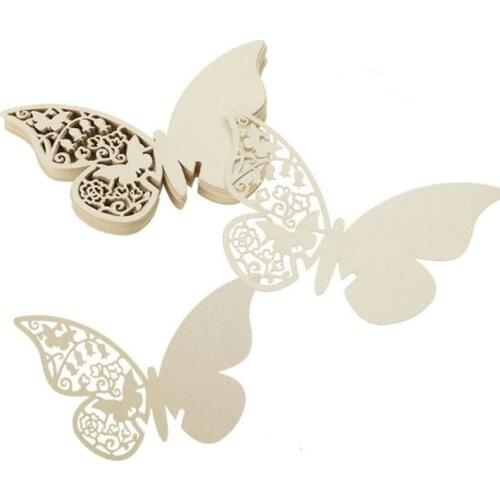10/20/50 Pcs/Lot Wine Glass Laser Cut Paper Butterfly Name Table Cards Wedding Party Event Bar Decorations Wall Decorations