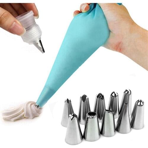 12 PCS/SET Silicone DIY Icing Piping Cream Pastry Bags +10X Nozzle Set Cake Decorating Tool