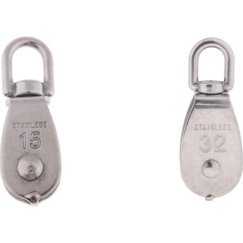 2 Pieces 15mm & 32mm Single Pulley Roller Block Swivel Hook Stainless Steel 304 Grade