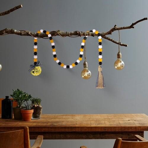 2 Pieces Bee Wood Bead Garland With Tassels Summer Party Decor Rustic Farmhouse Home Decorations Tiered Tray Shelf Displays