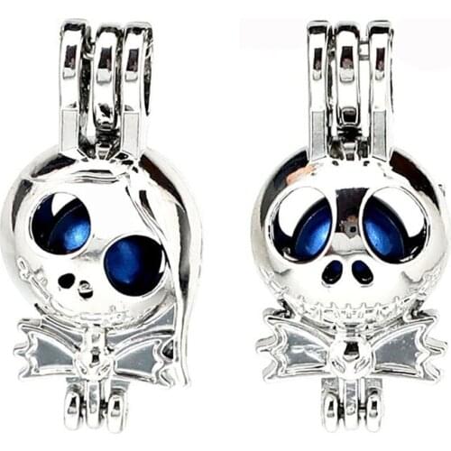 20x Christmas Cartoon Girl Boy Skull Beads Cage Perfume Diffuser Aroma Oyster Pearl Cage Locket Pendant