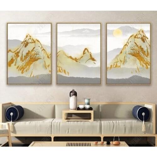 Abstract Golden Landscape Nordic Canvas Paintings Poster Print Wall Art Picture for Living Room Home Decor Unframed