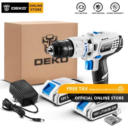 Original DEKO GCD18DU3 18V Impact Cordless Drill Electric Screwdriver Lithium-Ion Mini Power Driver Variable Speed LED 2 Battery