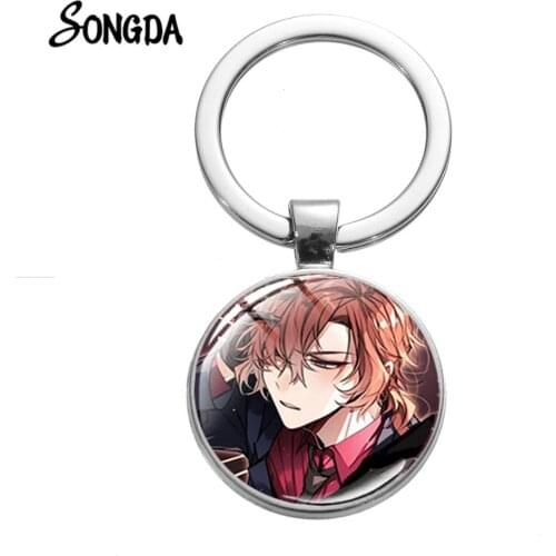 Anime Bungou Stray Dogs Keychains Cool Cartoon Figures Atsushi Nakajima Dazai Osamu Art Picture Key Ring Holder for Fans