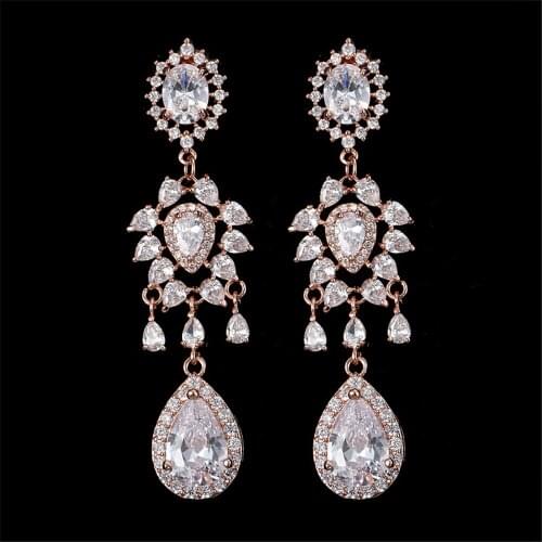 Ekopdee Classic Vintage Big Zircon Earrings For Women Luxury CZ Crystal Water Drop Long Earring Female Bridal Wedding Jewelry