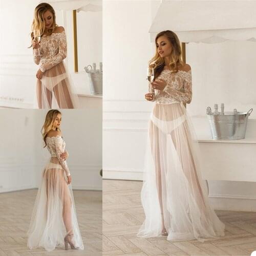 Elegant Custom Made Dresses Lace Off Shoulder Applique Gown Wedding Long Sleeve Prom Party Bridal Photoshoot Nightgowns