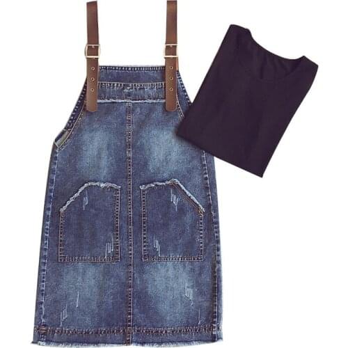 G1183 2019 New spring summer big size womens fashion loose shoulder-straps dress set cheap wholesale