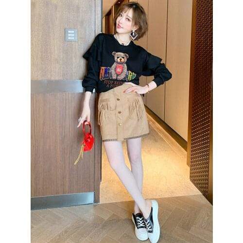 Fashion cartoon bear beaded diamond stitching lotus leaf all-match sweater womens clothing 2020 early autumn new