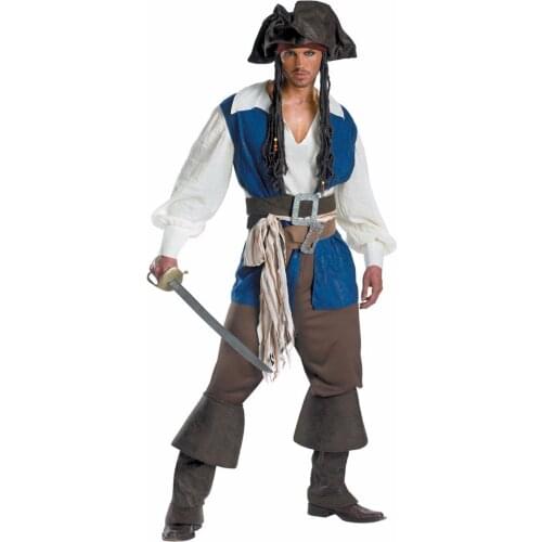 Men Pirate Jack Costume Halloween Carnival Buccaneer Uniforms Party Fancy Dress pirates of the caribbean Cosplay Costumes