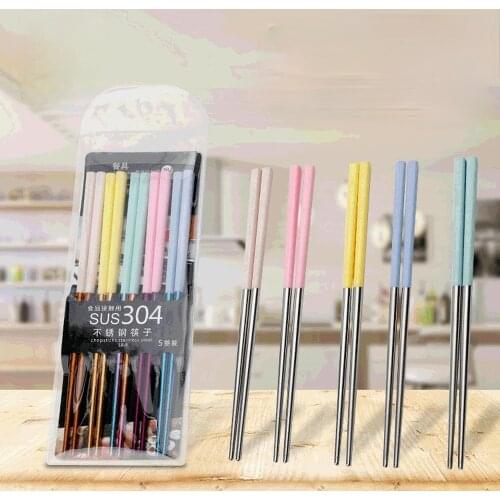 Stainless Steel Chopsticks Set 304 Home Gold-plated Personality Chopsticks Home Chinese 5 Pairs of Home Clothing Manufacturers