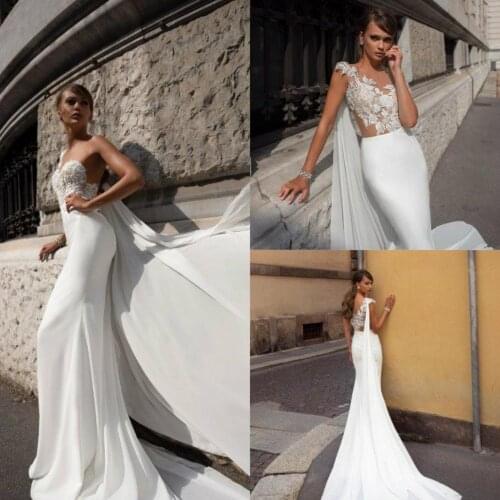2020 New Mermaid Wedding Dresses with Wrap One Shoulder Illusion Lace Top Beach Wedding Gowns vestido de novia Boho Bride Dress
